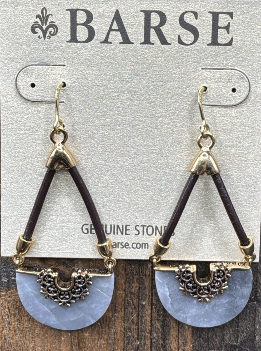 Barse Crescent Earrings- Eagle Eye Jasper - Leather-Bronze- NWT